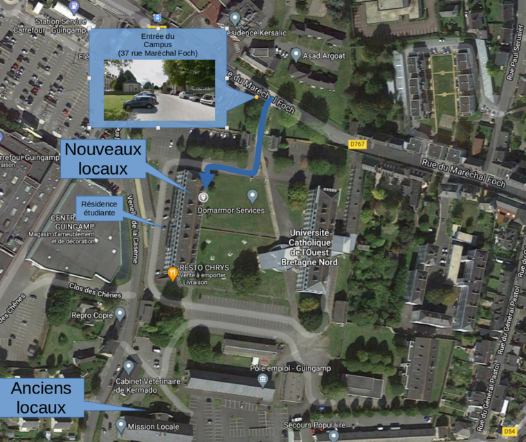 Plan du quartier avec l'emplacement des anciens et des nouveaux locaux