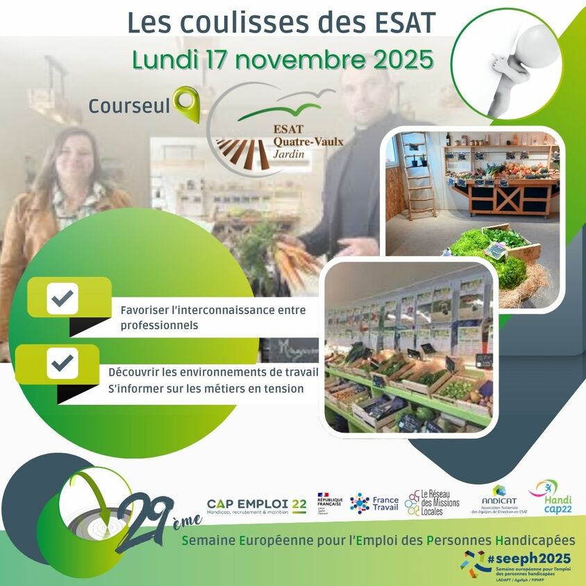 Affiche avec des photos du marché de l'ESAT les quatre-vaulx